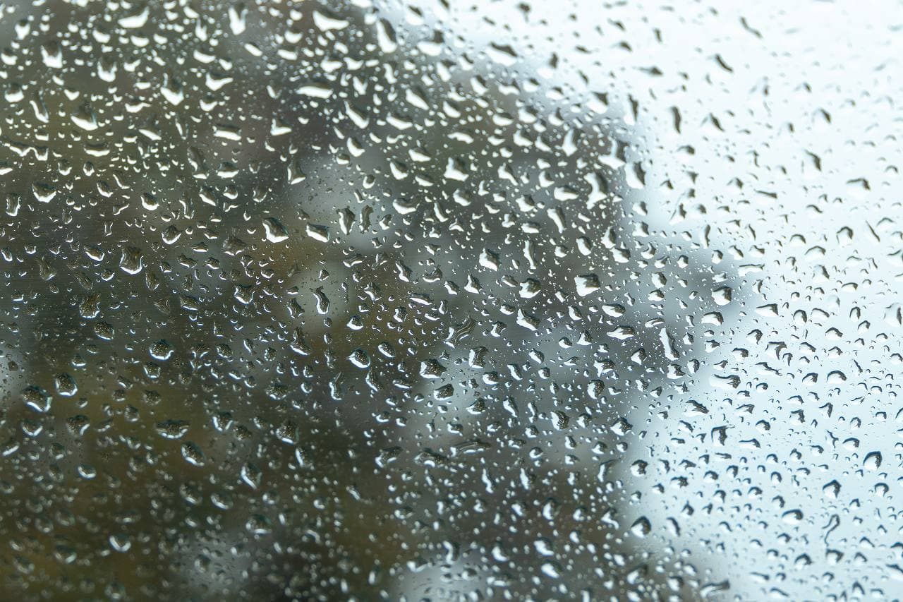 雨に濡れた車の窓から見た風景
